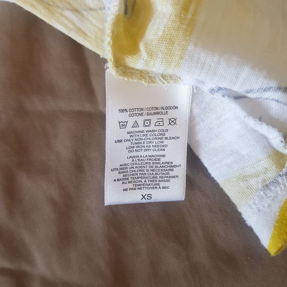 Postcard  Womens Blouse Size XS Yellow Striped Print Button Antropologie Spring - Picture 9 of 12